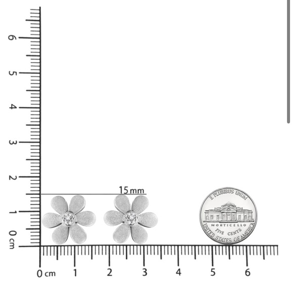 Haus of Brilliance Matte Silver Diamond Accent Flower Hoop Stud Earrings - Picture 5 of 5